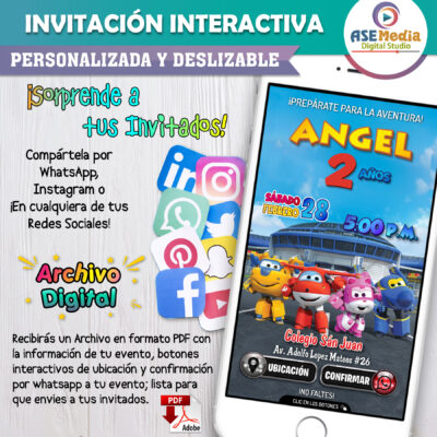 Super Wings – Invitación Interactiva de Cumpleaños para WhatsApp