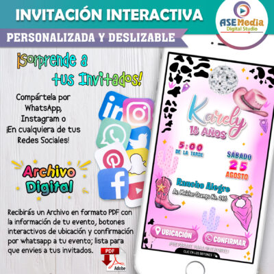 Vaquera Rosa – Invitación Interactiva de Cumpleaños para WhatsApp