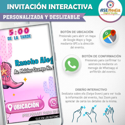 Vaquera Rosa – Invitación Interactiva de Cumpleaños para WhatsApp