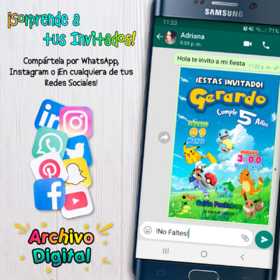 Pokémon ¡Atrápalos ya! – Invitación Digital de Cumpleaños