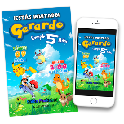 Pokémon ¡Atrápalos ya! – Invitación Digital de Cumpleaños