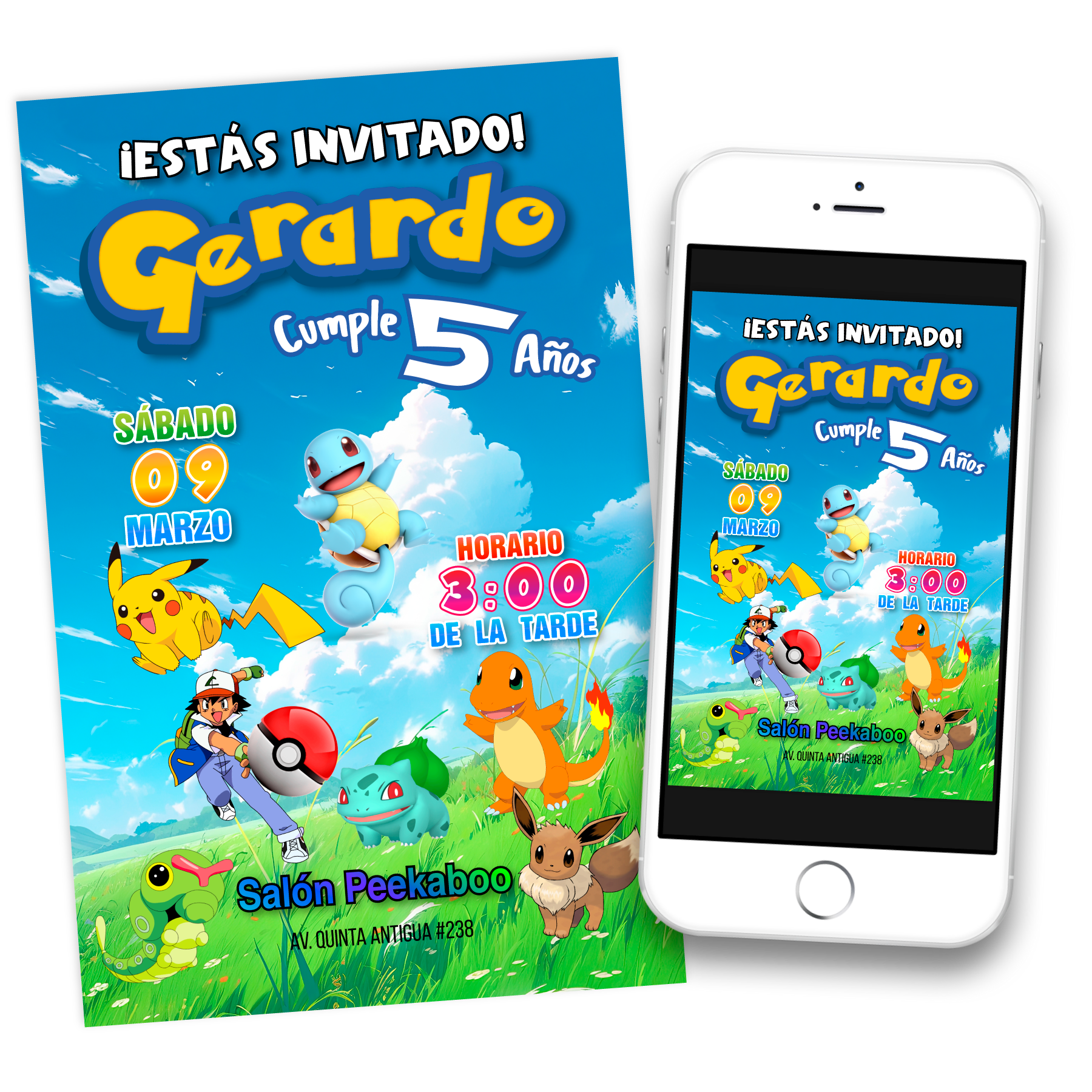 Pokémon ¡Atrápalos ya! – Invitación Digital de Cumpleaños