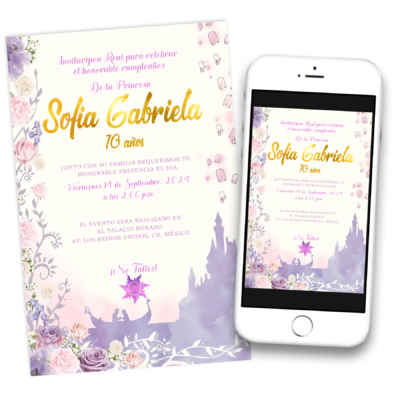 Enredados, Rapunzel – Invitación Digital de Cumpleaños