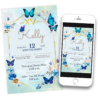 XV Años, Mariposas Azul Dorado Invitación Digital
