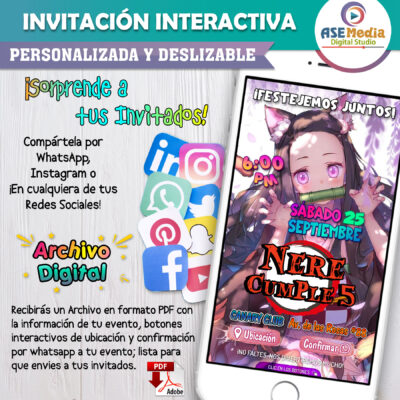 Demon Slayer, Nezuko – Invitación Interactiva de Cumpleaños para WhatsApp