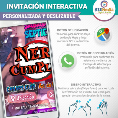 Demon Slayer, Nezuko – Invitación Interactiva de Cumpleaños para WhatsApp