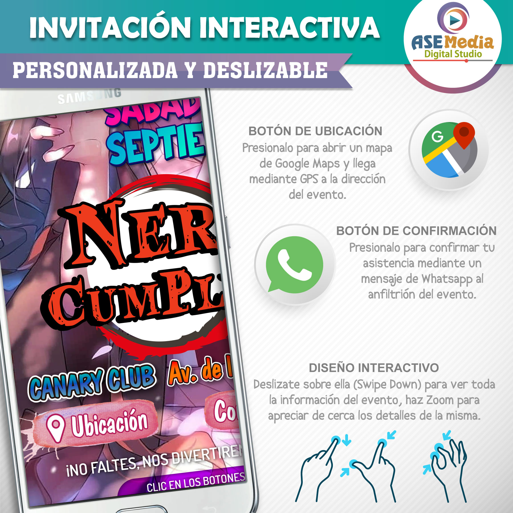 Demon Slayer, Nezuko – Invitación Interactiva de Cumpleaños para WhatsApp