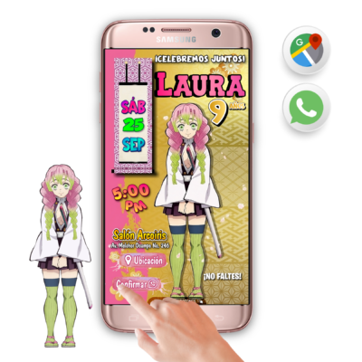Demon Slayer, Mitsuri Kanroji – Invitación Interactiva de Cumpleaños para WhatsApp