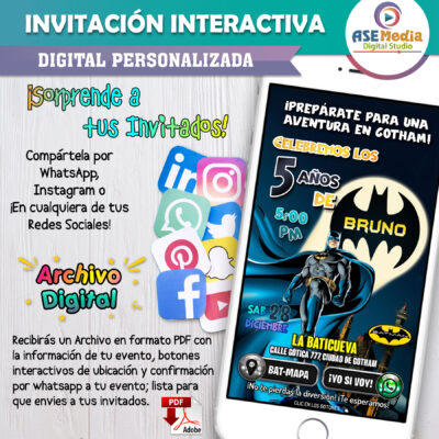 Batman, El Caballero de la Noche – Invitación Interactiva de Cumpleaños para WhatsApp