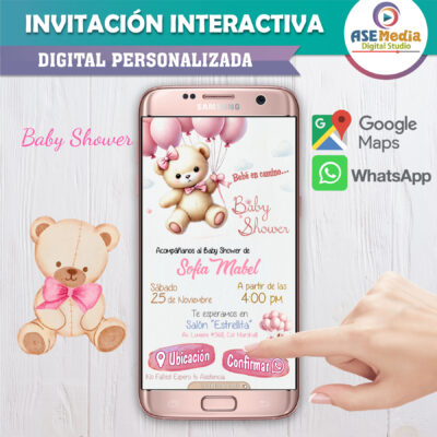 Baby Shower Osito con Globos – Invitación Interactiva para WhatsApp