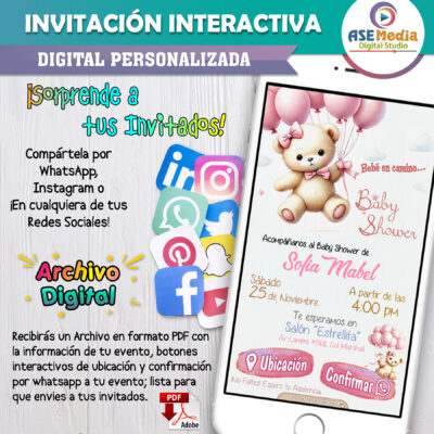 Baby Shower Osito con Globos – Invitación Interactiva para WhatsApp