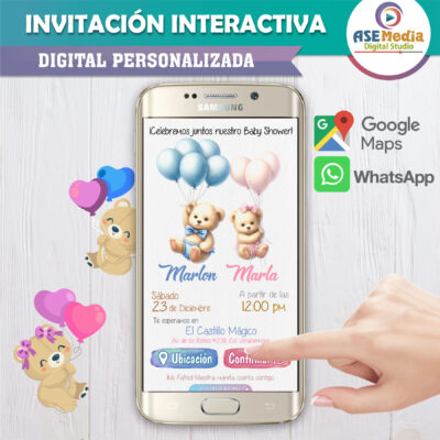 Baby Shower Gemelos Osito y Osita – Invitación Interactiva para WhatsApp