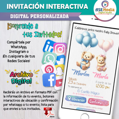 Baby Shower Gemelos Osito y Osita – Invitación Interactiva para WhatsApp