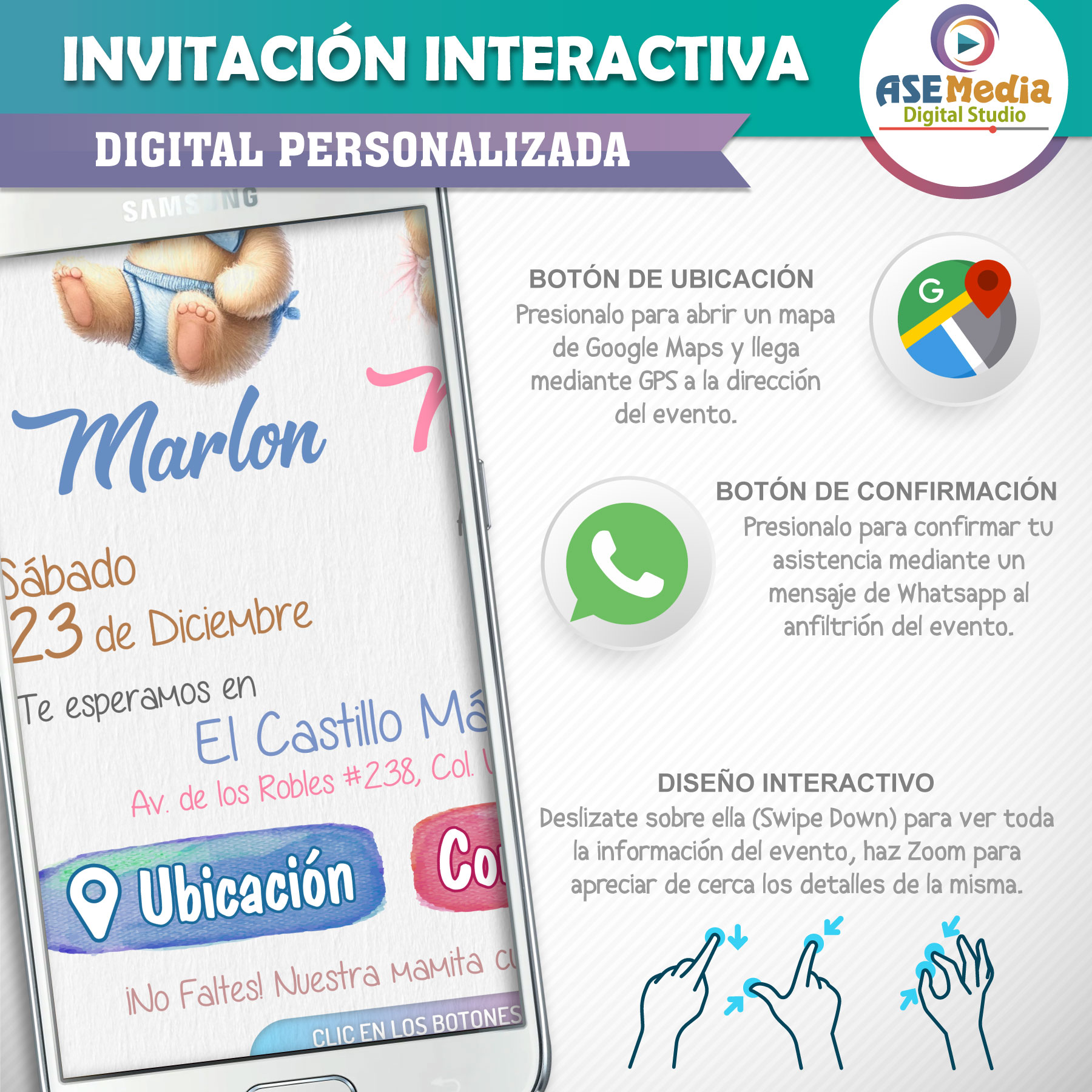 Baby Shower Gemelos Osito y Osita – Invitación Interactiva para WhatsApp