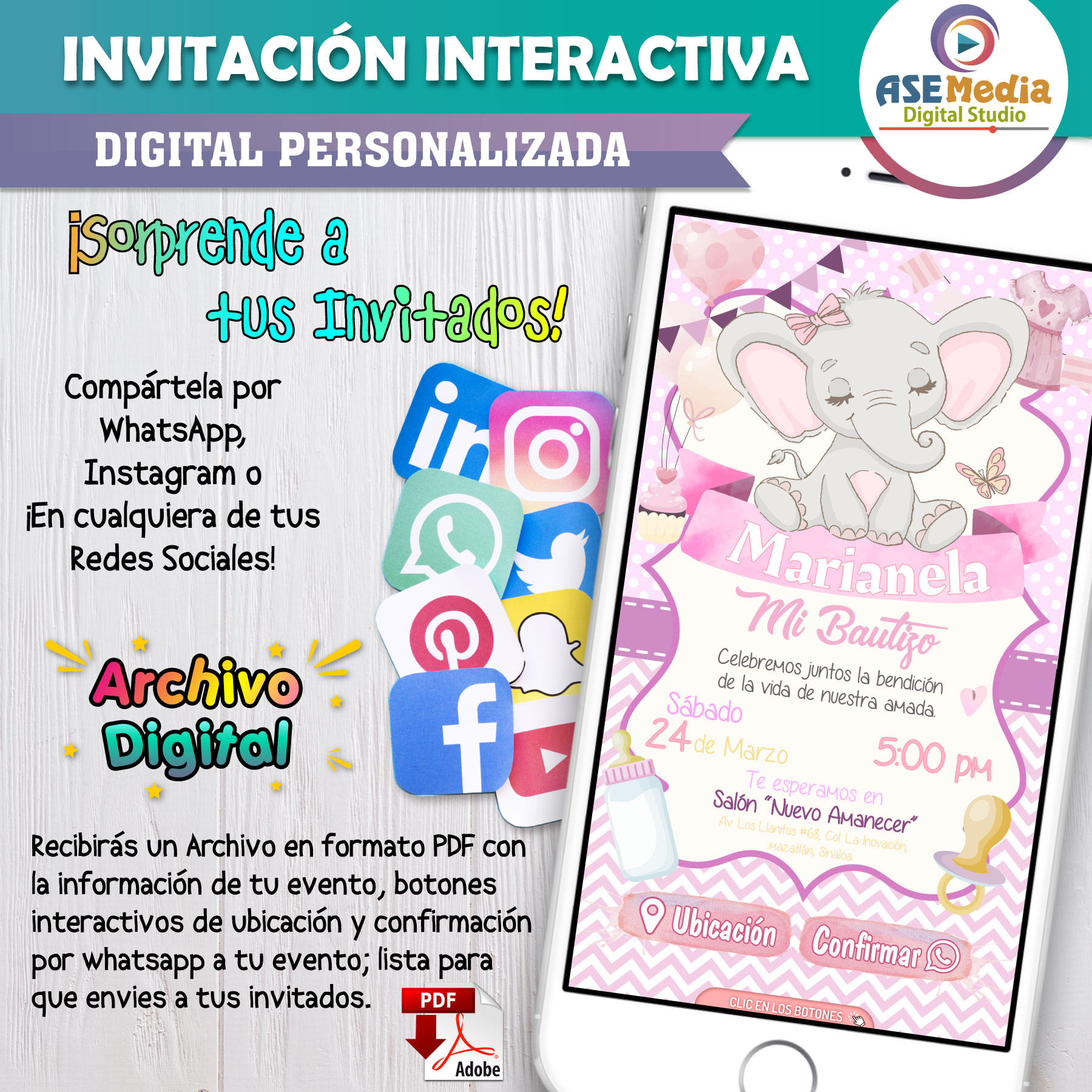 Bautizo Floral niña – Invitación Interactiva para WhatsApp