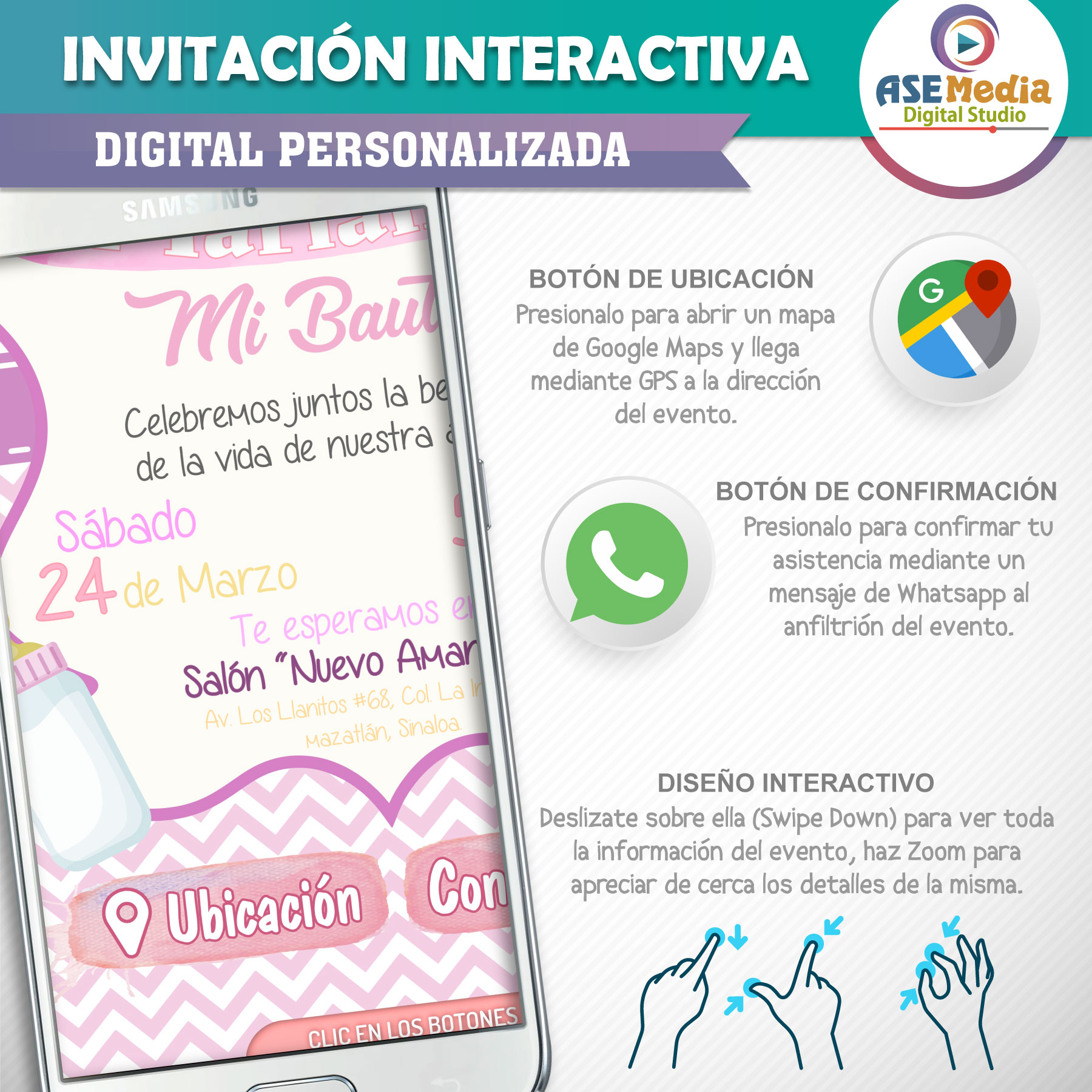 Bautizo Floral niña – Invitación Interactiva para WhatsApp