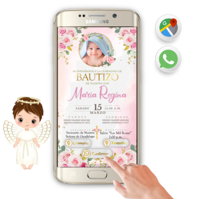 Bautizo Floral niña – Invitación Interactiva para WhatsApp