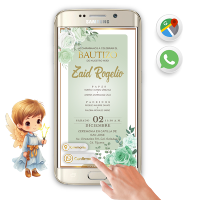 Bautizo Floral Verde – Invitación Interactiva para WhatsApp