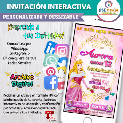 Princesa Aurora, La Bella Durmiente – Invitación Interactiva de Cumpleaños para WhatsApp