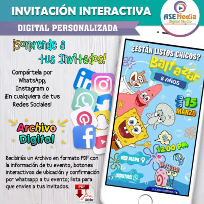 Bob Esponja y sus Amigos – Invitación Interactiva de Cumpleaños para WhatsApp