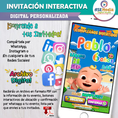 Cocomelon, Festeja con JJ – Invitación Interactiva de Cumpleaños para WhatsApp