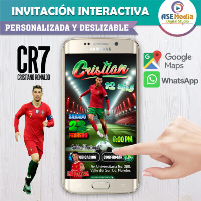 Cristiano Ronaldo, Portugal – Invitación Interactiva de Cumpleaños para WhatsApp