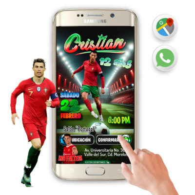Cristiano Ronaldo, Portugal – Invitación Interactiva de Cumpleaños para WhatsApp