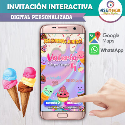 Cumpleaños Cupcakes y Helados – Invitación Interactiva de Cumpleaños para WhatsApp