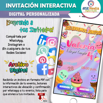 Cumpleaños Cupcakes y Helados – Invitación Interactiva de Cumpleaños para WhatsApp