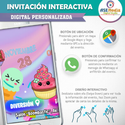 Cumpleaños Cupcakes y Helados – Invitación Interactiva de Cumpleaños para WhatsApp
