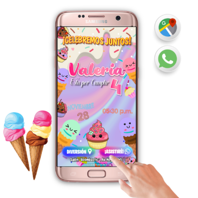 Cumpleaños Cupcakes y Helados – Invitación Interactiva de Cumpleaños para WhatsApp