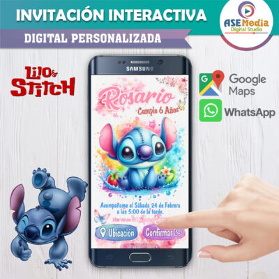 Stitch Watercolor – Invitación Interactiva de Cumpleaños para WhatsApp
