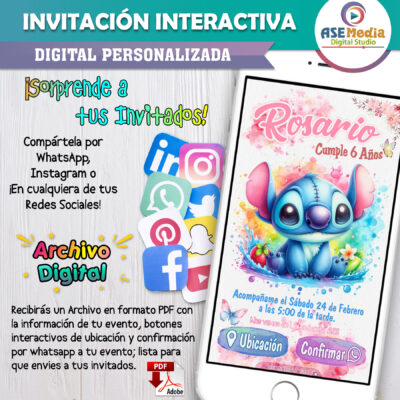 Stitch Watercolor – Invitación Interactiva de Cumpleaños para WhatsApp