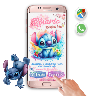 Stitch Watercolor – Invitación Interactiva de Cumpleaños para WhatsApp