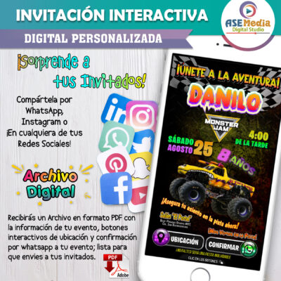 Monster Jam, El Toro Loco – Invitación Interactiva de Cumpleaños para WhatsApp