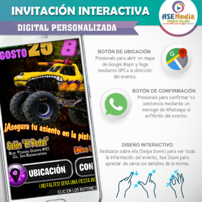 Monster Jam, El Toro Loco – Invitación Interactiva de Cumpleaños para WhatsApp