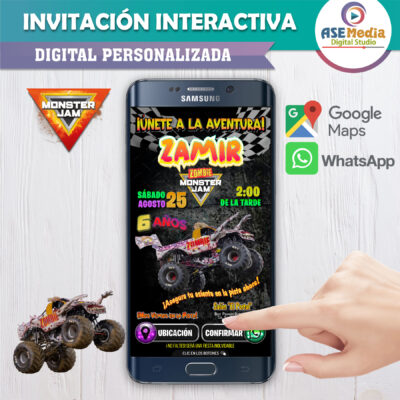 Monster Jam, Zombie – Invitación Interactiva de Cumpleaños para WhatsApp
