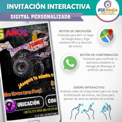 Monster Jam, Zombie – Invitación Interactiva de Cumpleaños para WhatsApp