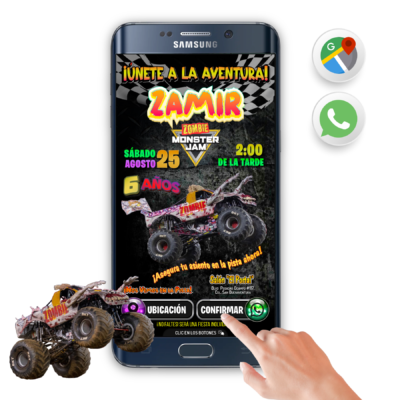 Monster Jam, Zombie – Invitación Interactiva de Cumpleaños para WhatsApp