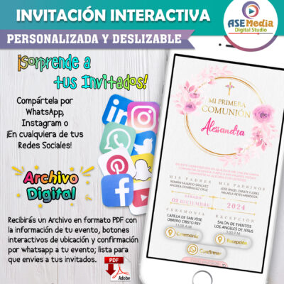 Mi Primera Comunión Dorado Boho – Invitación Interactiva para WhatsApp