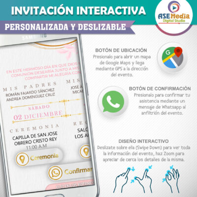 Mi Primera Comunión Dorado Boho – Invitación Interactiva para WhatsApp