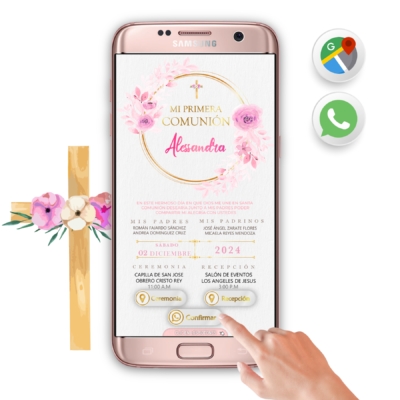 Mi Primera Comunión Rosa – Invitación Interactiva para WhatsApp