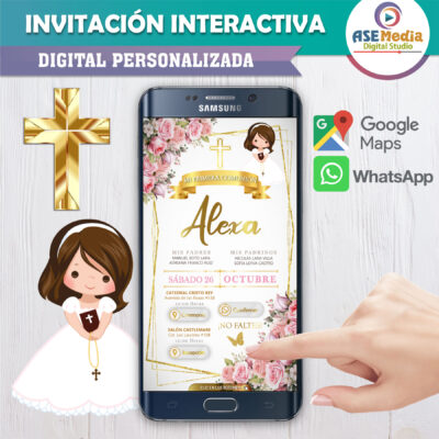 Mi Primera Comunión Floral para Niño – Invitación Interactiva para WhatsApp