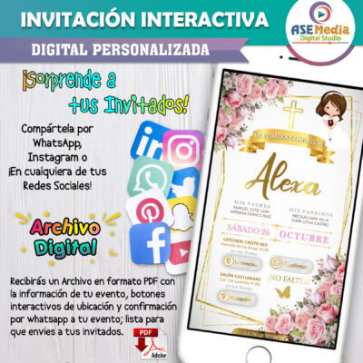 Mi Primera Comunión Floral para Niño – Invitación Interactiva para WhatsApp
