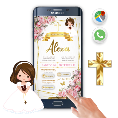 Mi Primera Comunión Floral para Niña – Invitación Interactiva para WhatsApp