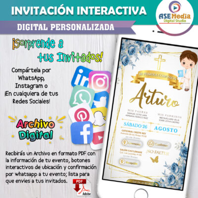 Mi Primera Comunión Floral para Niño – Invitación Interactiva para WhatsApp