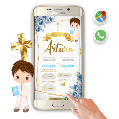 Mi Primera Comunión Floral para Niño – Invitación Interactiva para WhatsApp
