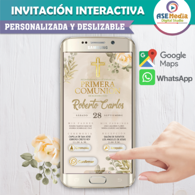 Mi Primera Comunión Boho – Invitación Interactiva para WhatsApp