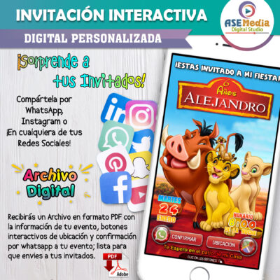Simba, Nala, Timón y Pumba – Invitación Interactiva de Cumpleaños para WhatsApp