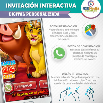 Simba, Nala, Timón y Pumba – Invitación Interactiva de Cumpleaños para WhatsApp
